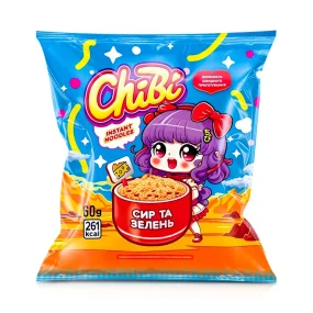Лапша быстрого приготовления, со вкусом сыра и зелени, Chibi, 60 г